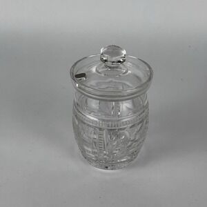 Vintage Cut Crystal Lidded Jelly Hard Biscuit Barrel 5" Tall Starburst